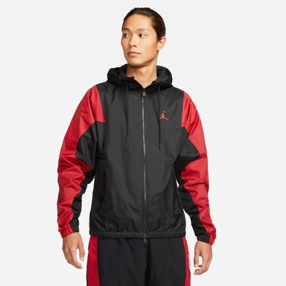 JORDAN ESSENTIALS WOVEN JACKET BLACK / GYM RED new - Picture 2 of 3